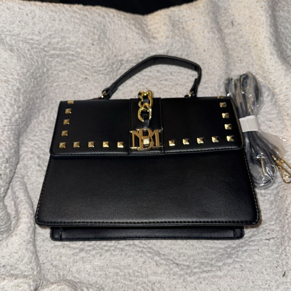 Badgley Mischka Black Purse or Crossbody with Goldtone studs and logo - Picture 13 of 16